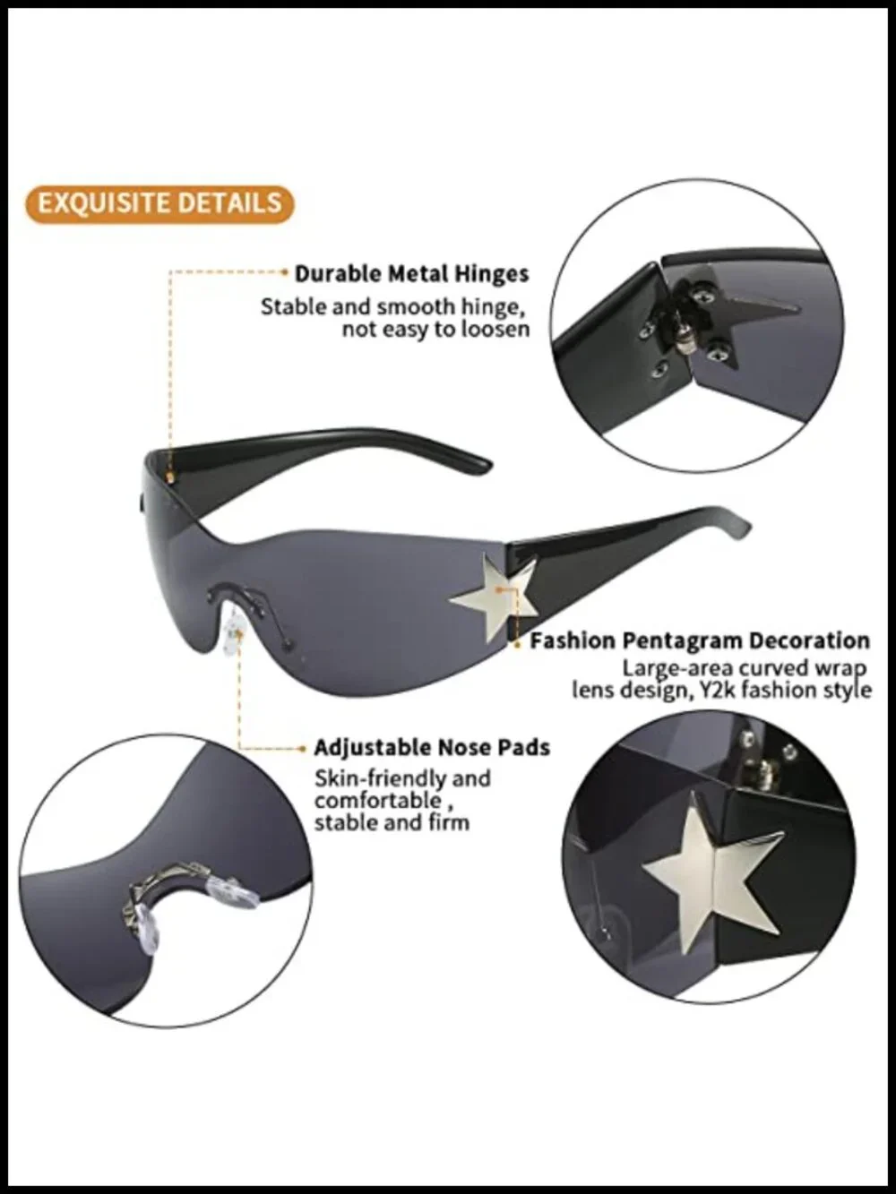 Wrap Around Rimless Sunglasses Y2K Shield Style UV Protection